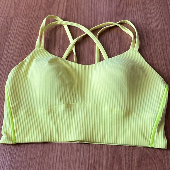 ❤️ Lululemon Like a Cloud Ribbed Longline Bra Electric Lemon Yellow Size 6 NWOT - Picture 6 of 8
